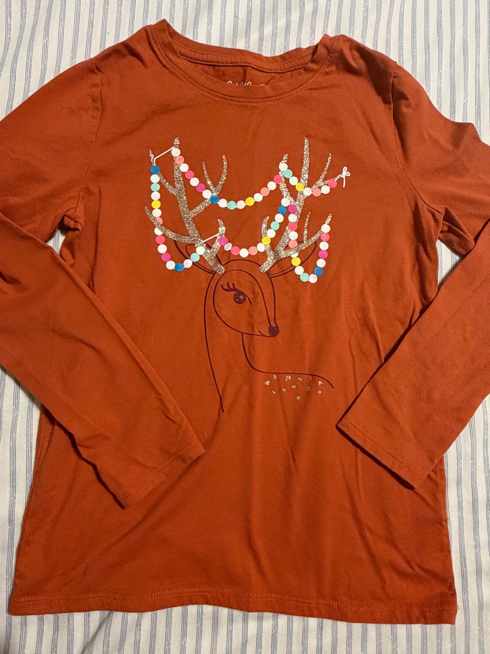 2 for$6✨Cat & Jack Girls' Rust Long-Sleeve Reindeer Tee, Size M (Age 7/8)